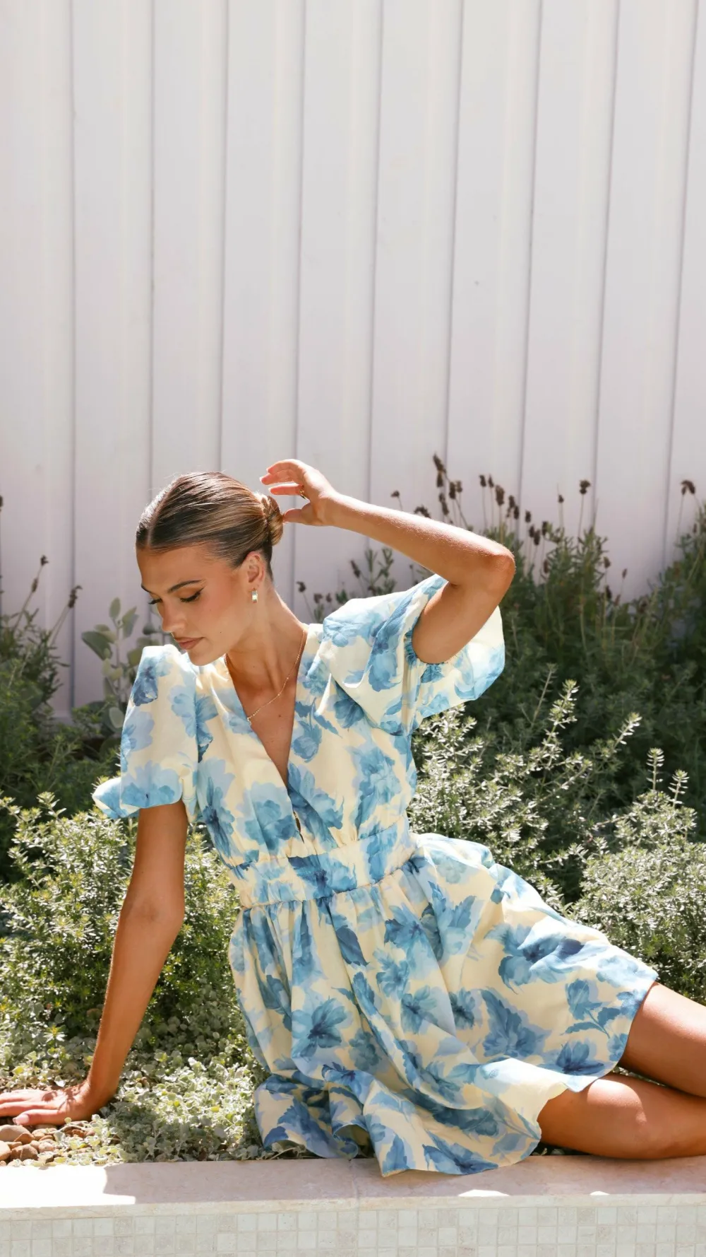 LILYWHYT Sale Dresses^Erin Mini Dress - Yellow / Blue Floral