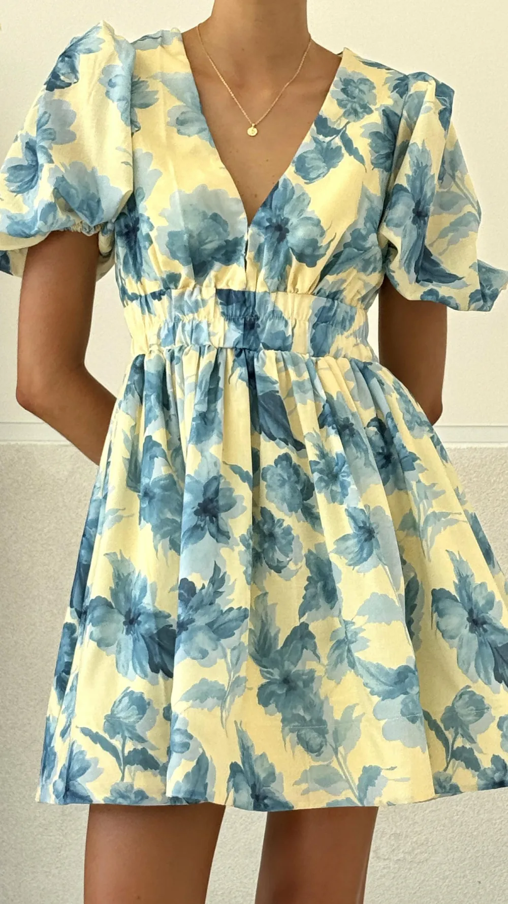 LILYWHYT Sale Dresses^Erin Mini Dress - Yellow / Blue Floral