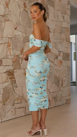 Sweet Acacia Sale Dresses^Faizah Midi Dress - Blue / Yellow Floral