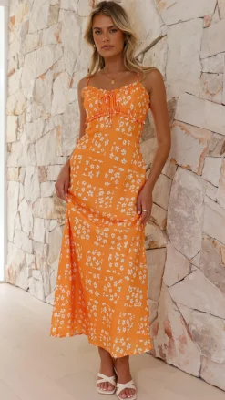 LILYWHYT Sale Dresses^Farna Midi Dress - Orange Floral