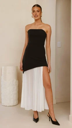 SASHA (BNE) Dresses|Maxi^Fenella Asymmetrical Maxi Dress - Black / White