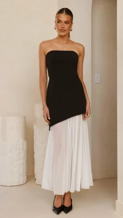 SASHA (BNE) Dresses|Maxi^Fenella Asymmetrical Maxi Dress - Black / White