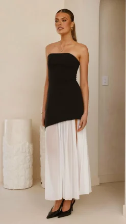 SASHA (BNE) Dresses|Maxi^Fenella Asymmetrical Maxi Dress - Black / White