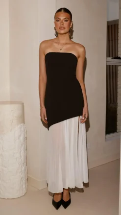 SASHA (BNE) Dresses|Maxi^Fenella Asymmetrical Maxi Dress - Black / White