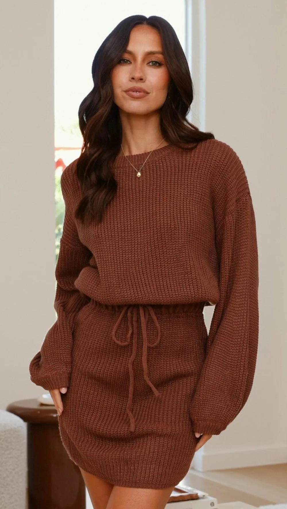 LILYWHYT Knit Dresses|Knitwear^Feya Knit Mini Dress - Chocolate