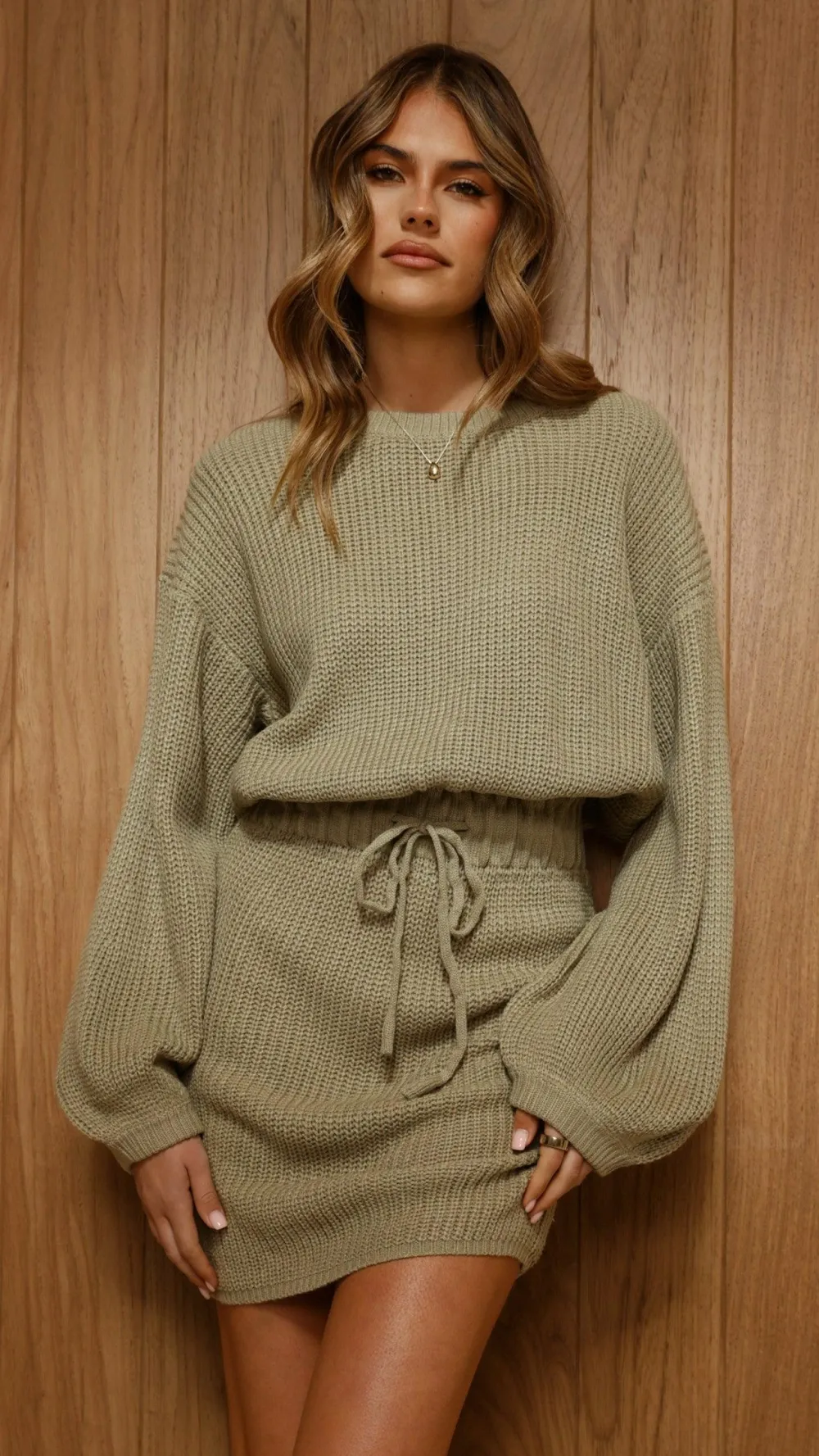 LILYWHYT Knit Dresses|Knitwear^Feya Knit Mini Dress - Olive