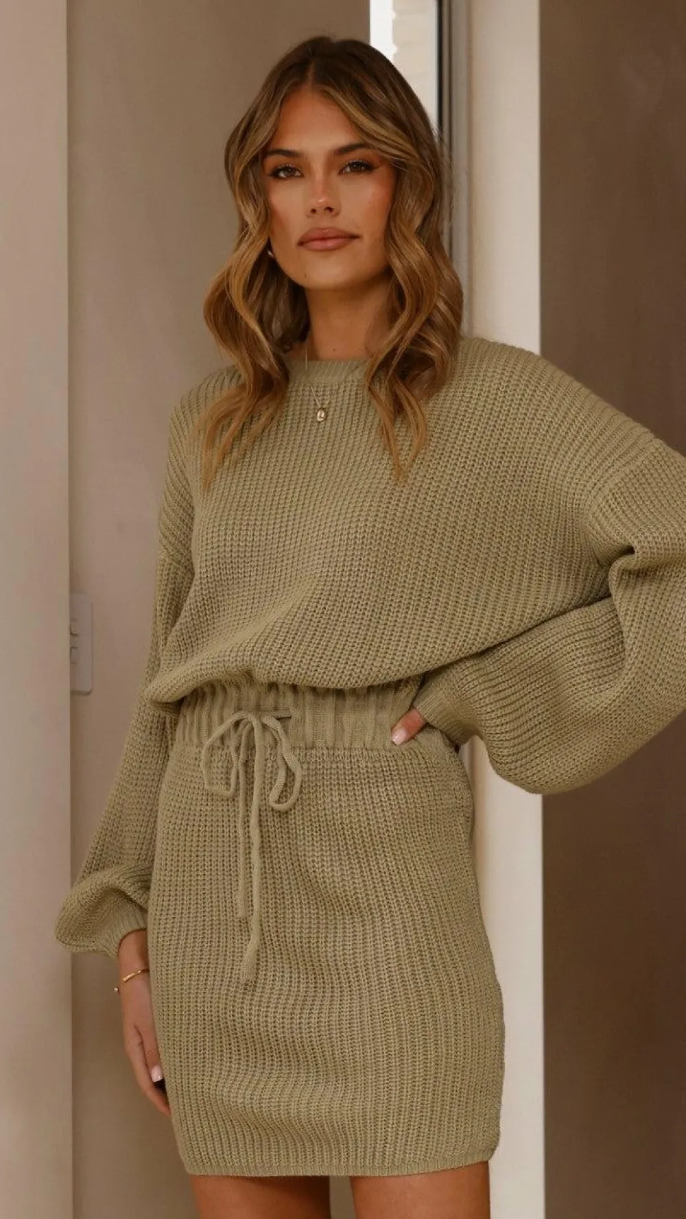 LILYWHYT Knit Dresses|Knitwear^Feya Knit Mini Dress - Olive
