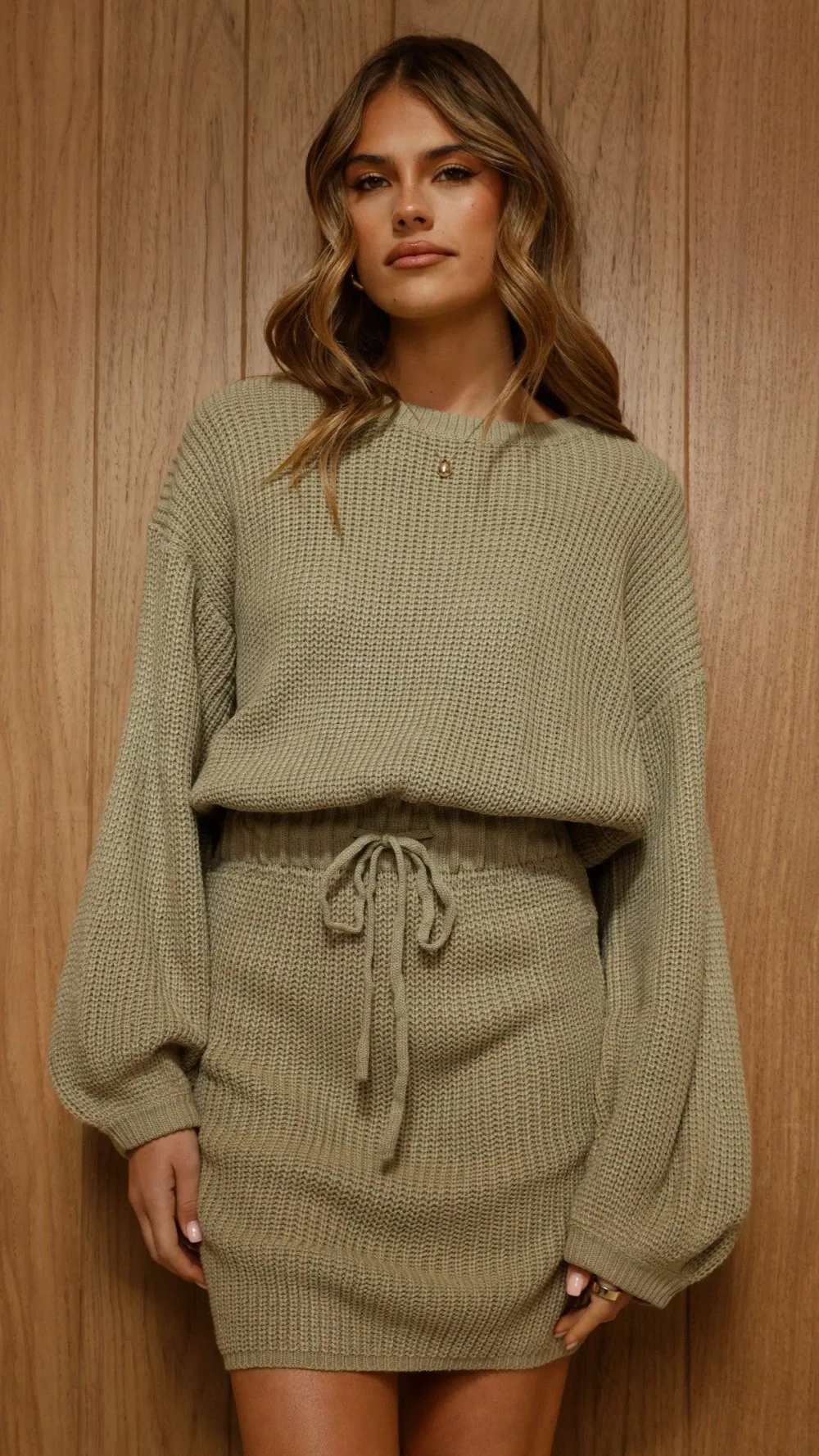 LILYWHYT Knit Dresses|Knitwear^Feya Knit Mini Dress - Olive