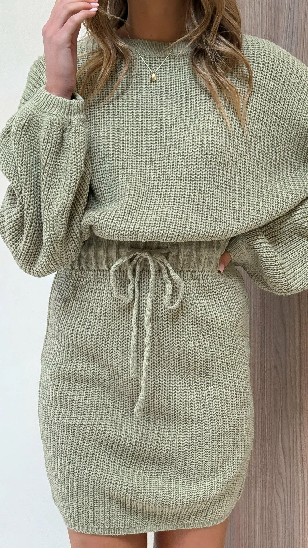 LILYWHYT Knit Dresses|Knitwear^Feya Knit Mini Dress - Olive