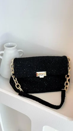 Adorne Bags^Fion Boucle Chain Strap Handbag - Black