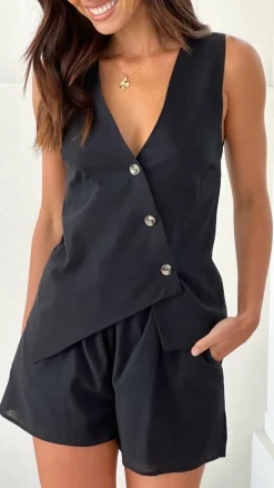By Frankie Sets|Bottoms^Gallia Asymmetrical Top and Shorts Set - Black