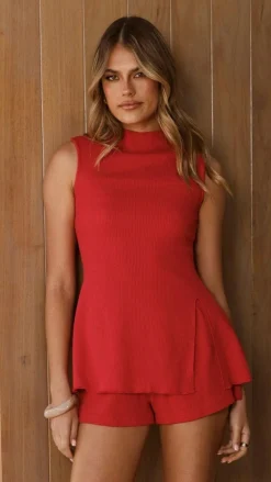 Alive Girl Knit Tops|Knitwear^Gigi High Neck Top - Red