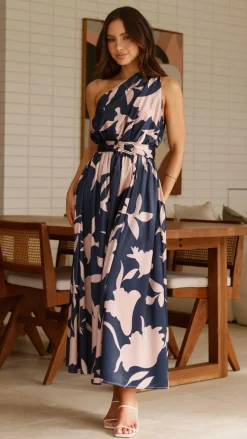 YH AND CO Dresses|Maxi^Hadas Maxi Dress - Navy/Pink Print