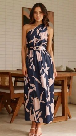 YH AND CO Dresses|Maxi^Hadas Maxi Dress - Navy/Pink Print