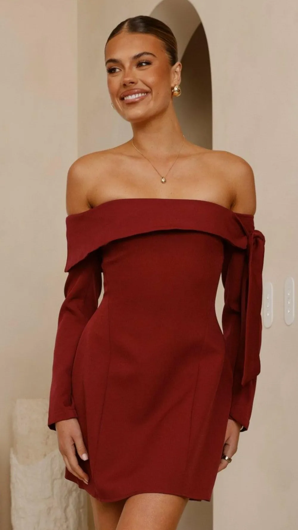 SASHA (BNE) Dresses|Mini^Halen Long Sleeve Mini Dress - Wine