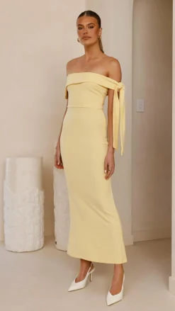 SASHA (BNE) Dresses|Midi^Halen Off Shoulder Midi Dress - Lemon