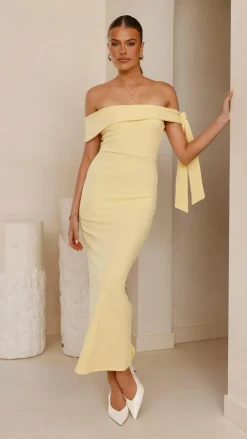 SASHA (BNE) Dresses|Midi^Halen Off Shoulder Midi Dress - Lemon