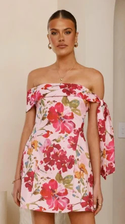 SASHA (BNE) Dresses|Mini^Halen Off Shoulder Mini Dress - Pink Floral