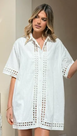 LILYWHYT Dresses|Mini^Halia Mini Shirt Dress - White
