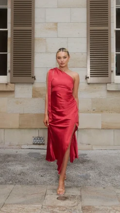LILYWHYT Dresses|Maxi^Halle One Shoulder Maxi Dress - Red