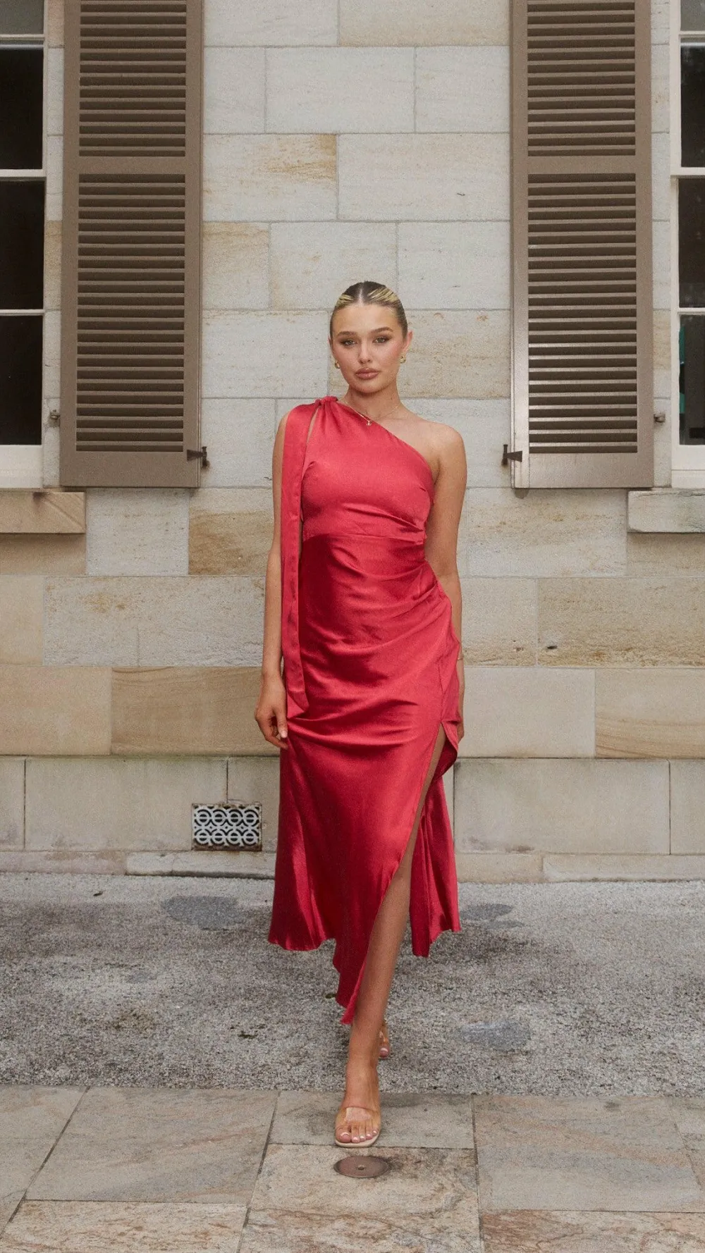 LILYWHYT Dresses|Maxi^Halle One Shoulder Maxi Dress - Red