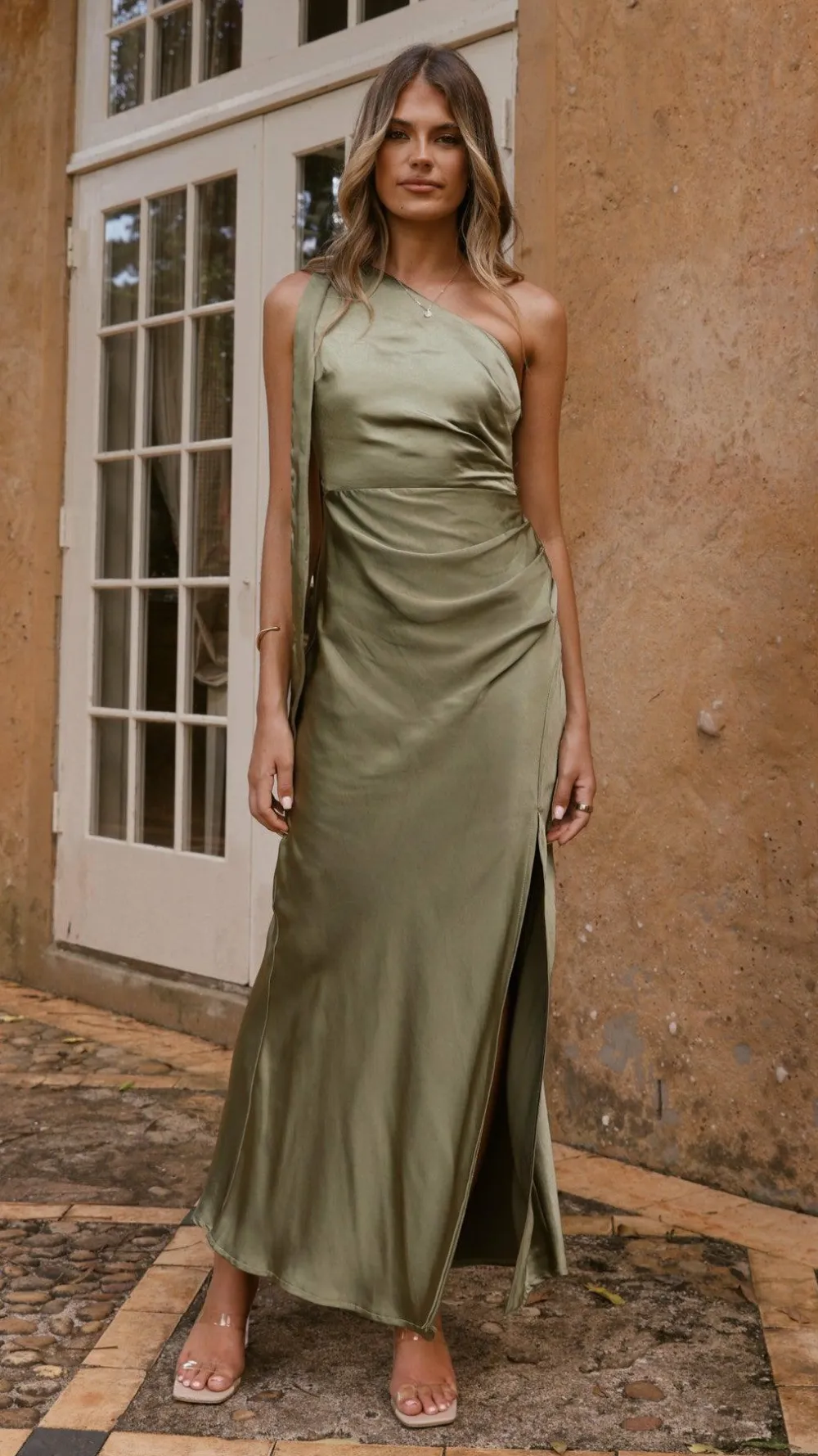 LILYWHYT Mon Cheri|Dresses^Halle One Shoulder Maxi Dress - Olive