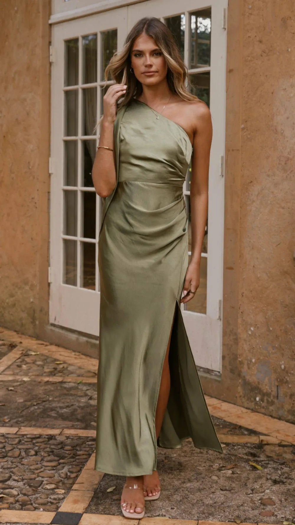 LILYWHYT Mon Cheri|Dresses^Halle One Shoulder Maxi Dress - Olive