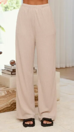 By Frankie Knit Tops|Knitwear^Harini Off Shoulder Long Sleeve Top and Pants Set - Taupe