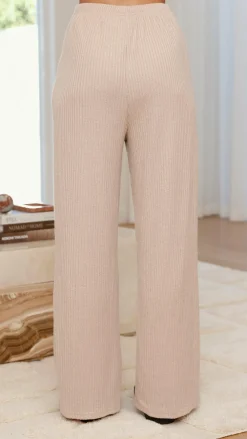 By Frankie Knit Tops|Knitwear^Harini Off Shoulder Long Sleeve Top and Pants Set - Taupe