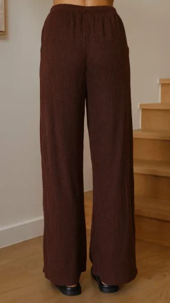 By Frankie Knit Tops|Knitwear^Harini Off Shoulder Long Sleeve Top and Pants Set - Chocolate