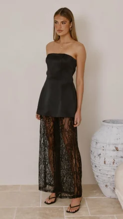 Main St Sets|Bottoms^Harlean Strapless Top and Lace Pants Set - Black