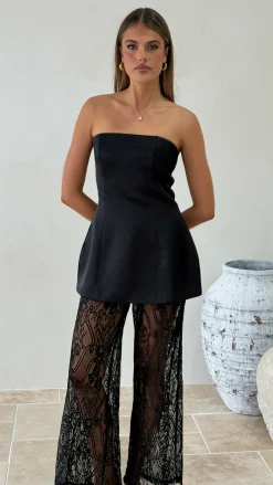 Main St Sets|Bottoms^Harlean Strapless Top and Lace Pants Set - Black