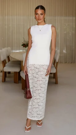 Burans Bottoms^Harlene Lace Maxi Skirt - White