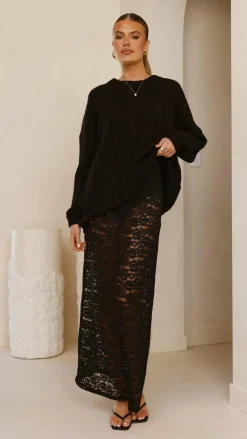 Burans Bottoms^Harlene Lace Maxi Skirt - Black