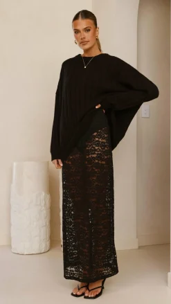 Burans Bottoms^Harlene Lace Maxi Skirt - Black