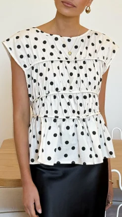 YH AND CO Tops^Harmonia Top - Cream/Black Polka Dot