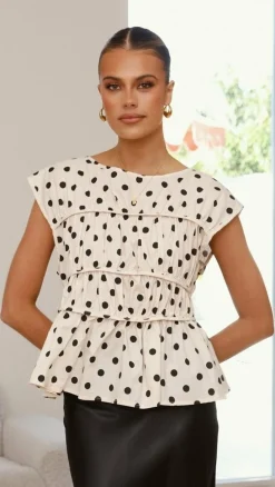 YH AND CO Tops^Harmonia Top - Cream/Black Polka Dot