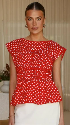 YH AND CO Tops^Harmonia Top - Red / White Polka Dot