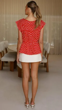 YH AND CO Tops^Harmonia Top - Red / White Polka Dot