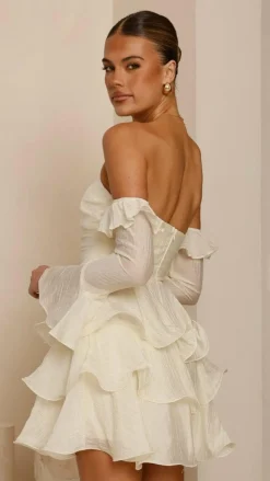 LILYWHYT Dresses|Mini^Harsha Off Shoulder Long Sleeve Mini Dress - Cream
