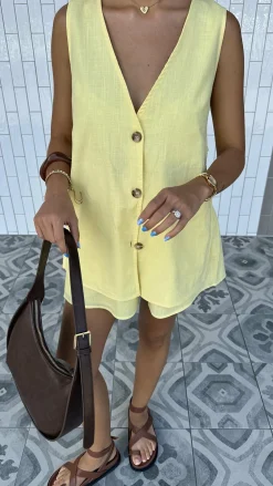 By Frankie Sets|Bottoms^Hayley Vest and Shorts Set - Yellow