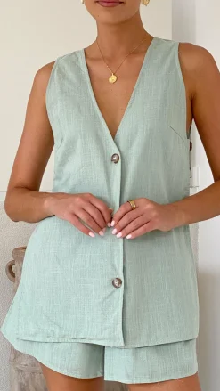 By Frankie Sets|Bottoms^Hayley Vest and Shorts Set - Sage