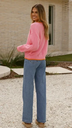 By Frankie Knit Tops|Knitwear^Hazina Tie Long Sleeve Knit Top - Pink / Orange