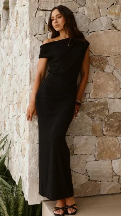 LILYWHYT Knit Dresses|Knitwear^Helana Off Shoulder Maxi Dress - Black