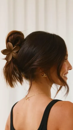 Angel Whisper Hair Accessories^Hibiscus Matte Flower Claw Clip - Brown