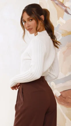 Fashion Allied Knit Tops|Knitwear^Imogen Long Sleeve Knit Crop - White