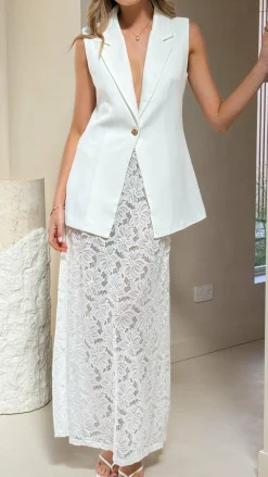 By Frankie Sets|Bottoms^Indah Oversized Vest and Lace Maxi Skirt - White