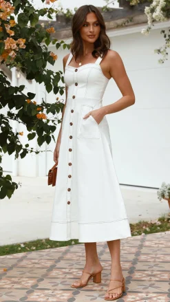 LILYWHYT Denim Dress Edit|The Denim Edit^Indigo Midi Dress - White Denim