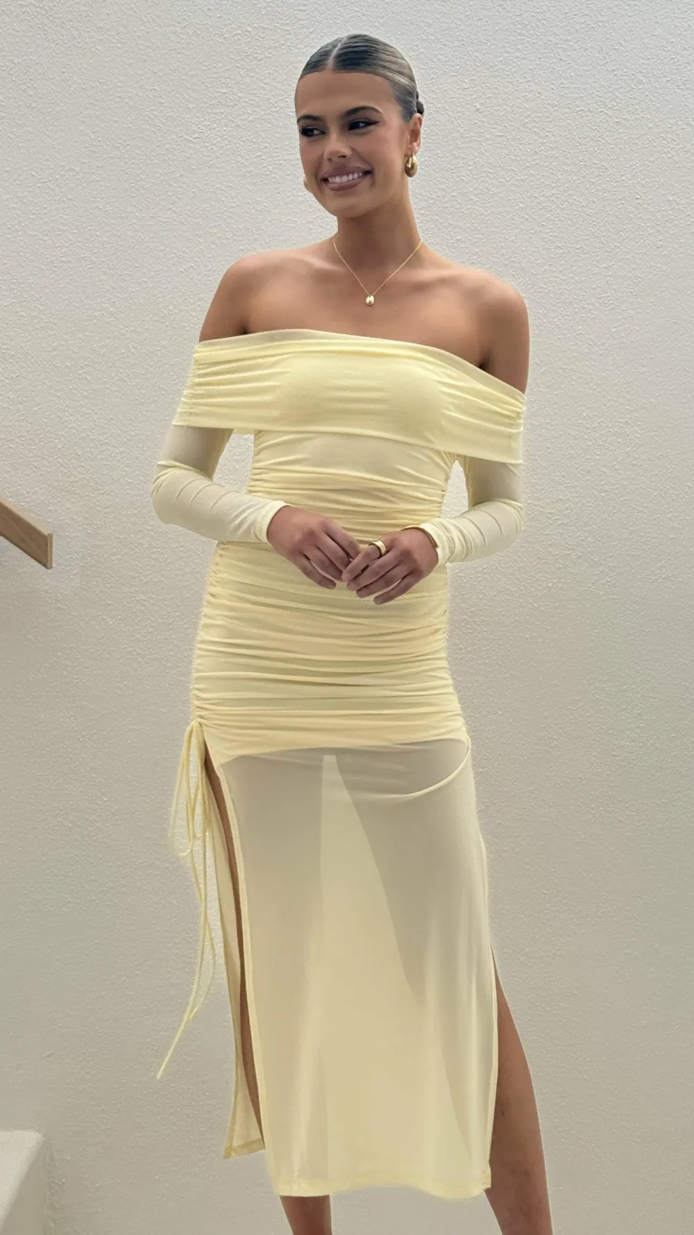 Sweet Acacia Dresses|Maxi^Isadora Off Shoulder Maxi Dress - Yellow