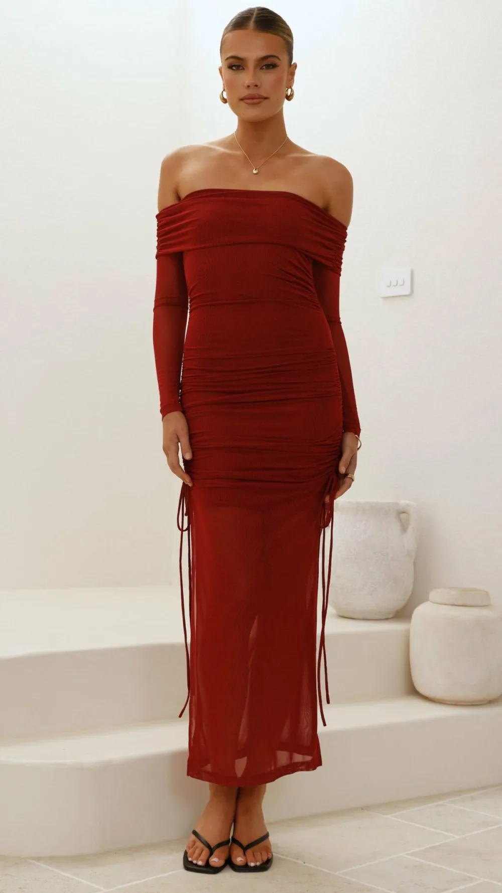 Sweet Acacia Dresses|Maxi^Isadora Off Shoulder Maxi Dress - Wine